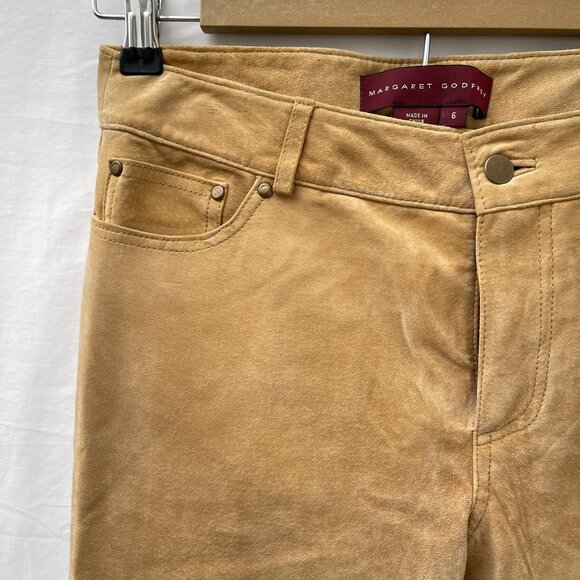NWT Vintage Margaret Godfrey Camel Genuine Suede Leather Flared Pants Women's 6 - Picture 15 of 15
